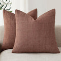 Foindtower Set of 2 Decorative Linen Check Throw Pillow Covers Neutral Farmhouse Vintage Cushion Covers Modern Boho Home Decor for Sofa Chair Couch Bedroom Living Room Outdoor,20×20 Inch,Autumnal Red