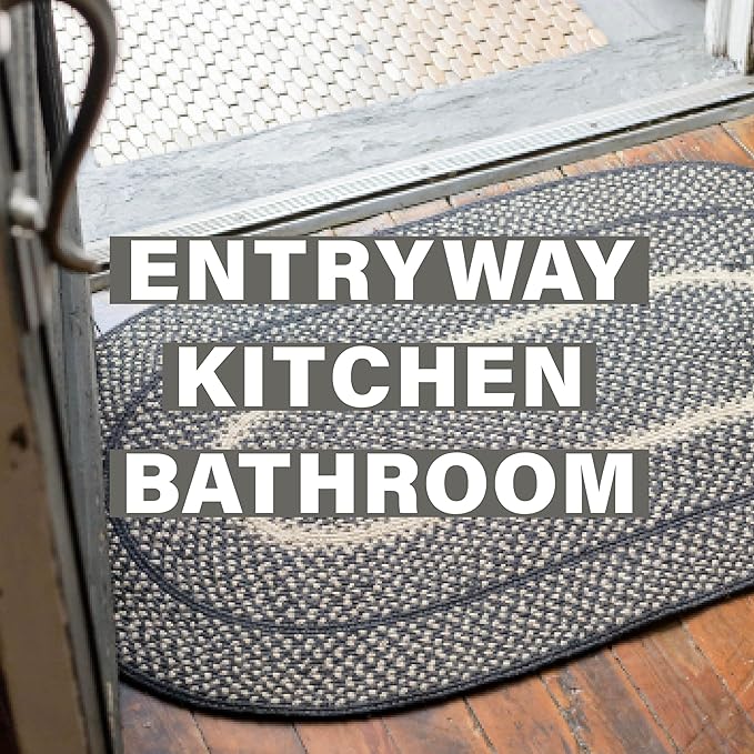 Manchester Black Small Braided Rug, Jute, 27x45 Rectangle - Perfect Country Primitive Decor for Entryway, Bathroom, Everywhere