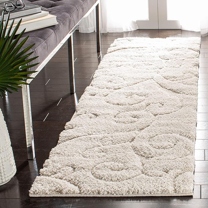 SAFAVIEH Florida Shag Collection Accent Rug - 2'3" x 5', Creme & Creme, Scroll Design, Non-Shedding & Easy Care, 1.2-inch Thick Ideal for High Traffic Areas in Foyer, Living Room, Bedroom (SG455-1111)