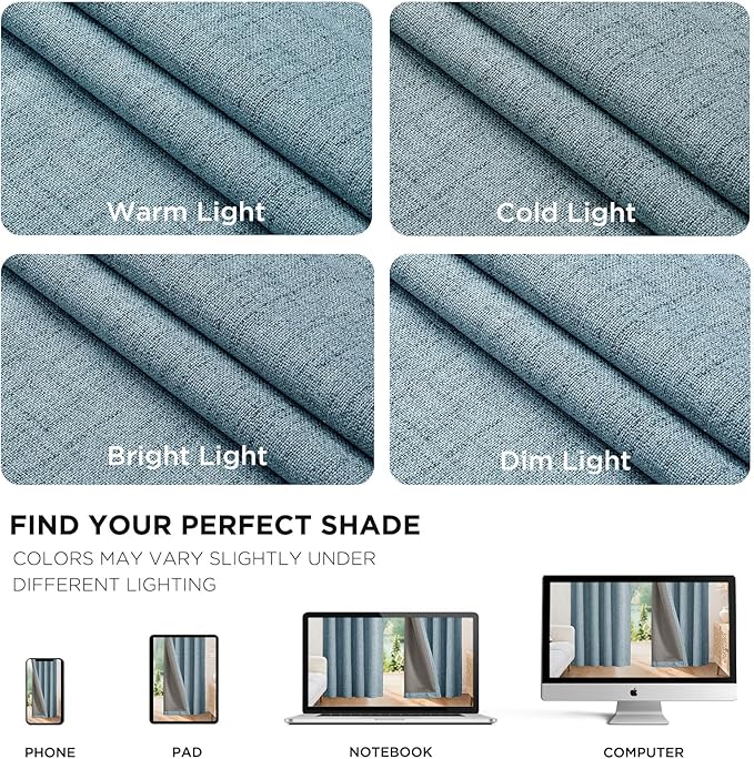 Joydeco 100% Blackout Curtains for Bedroom - Natural Linen Curtains 84" L Long, Thermal Insulated 2 Panels Sky Blue Light Blocking Drapes, Rod Pocket & Back Tabs, Darkening Privacy for Living Room