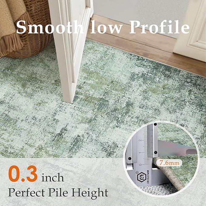 6x9 Washable Area Rug Dark Green Modern Neutral Abstract Living Room Bedroom Indoor Floor Carpet Low Pile Soft Non-Slip Lightweight Vacuumable Throw Rug for Nursery Dining Room Office