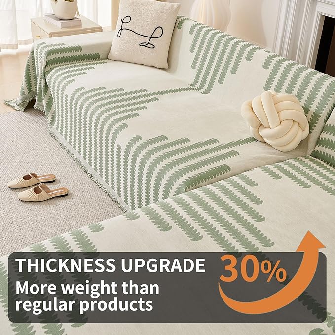 HAOMAIJIA Boho Sofa Covers Couch Covers for 3 Cushion Couch Sofa Pet Friendly Soft Thick Couch Cover for Dogs Washable Sectional Couch Covers L Shape Furniture Protector (Sage Green, 71"x150")