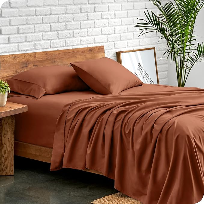 Bare Home Twin XL Sheet Set - 1800 Ultra-Soft Microfiber Twin Extra Long Sheets - Double Brushed - Deep Pockets - Easy Fit - Extra Soft - 3 Piece Set - Bed Sheets & Pillowcases (Twin XL, Terracotta)