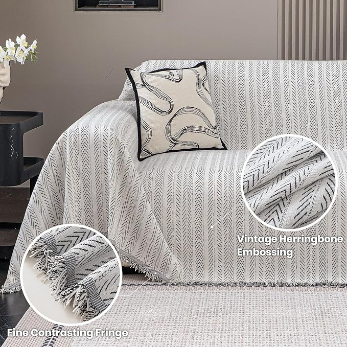 Nobildonna Sofa Cover Washable Soft Thicken Chenille Couch Cover with Tassel,Waterproof Sofa Slipcover for 3-4 Cushion Couch,Sectional Sofa,L-Shaped Furniture Protector Pet-Friendly,Beige 91"x150"