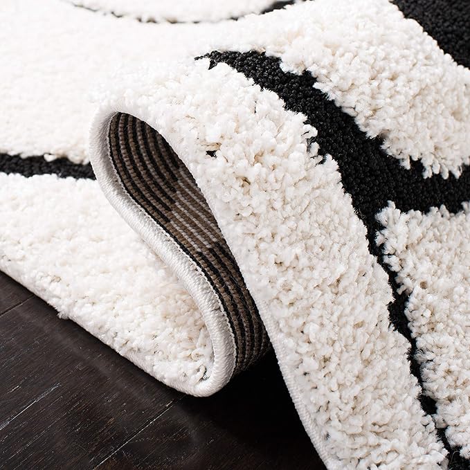 SAFAVIEH Florida Shag Collection Runner Rug - 2'3" x 9', Ivory & Black, Scroll Design, Non-Shedding & Easy Care, 1.2-inch Thick Ideal for High Traffic Areas in Living Room, Bedroom (SG455-1290)