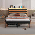 14 Inch Classic Metal Platform Bed Frame-Queen Bed Frame with Headboard,Steel Slats Support-LED Bed Frame with USB Charging Station,Under Bed Storage,No Box Spring Needed,Noise Free