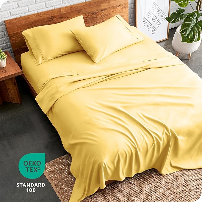 Bare Home Split Head Flex King Sheet Set - 1800 Ultra-Soft Microfiber Bed Sheets - Double Brushed - Deep Pockets - Easy Fit 4 Piece Set - FlexTop King Bedding (Split Head Flex King, Lemon Drop)