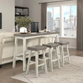 Lexicon Bar Table Set for 3, Small Kitchen Table Set Kitchen Island Table with 3 Saddle Bar Stools, 4 Piece Dining Table Set for Breakfast Nook, Living Room, Apartment, Pub Height, White/Coffee