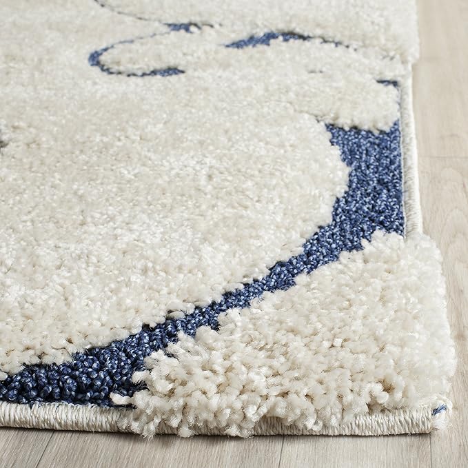 SAFAVIEH Florida Shag Collection Area Rug - 8'6" x 12', Cream & Blue, Scroll Design, Non-Shedding & Easy Care, 1.2-inch Thick Ideal for High Traffic Areas in Living Room, Bedroom (SG455-1165)