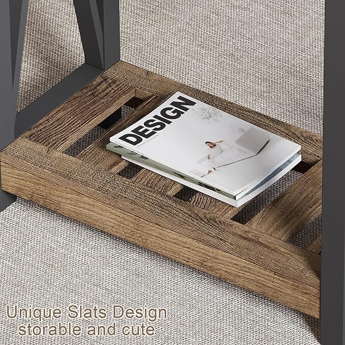 ChooChoo Farmhouse End Table Set of 2, Rustic Vintage Narrow End Side Table with Storage Shelf for Small Spaces for Living Room, Bedroom Rustic Oak & Black