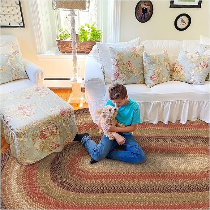 Homespice Gingerbread Jute Brown 4x6' Braided Oval Rugs for Living Room, Bedroom & Dining Room. Pet Friendly. Farmhouse, Rustic, Vintage, Primitive, Country, Boho Decor