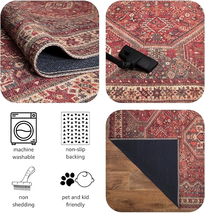Keen Home Design 3x5 Rug - Machine Washable Entry Rug with Non-Slip Backing, Ideal for Enteryway, Kitchen, Bathroom, Laundry Room - Vintage, Easy Clean, Durable, Low Pile Rug - (3' x 5')