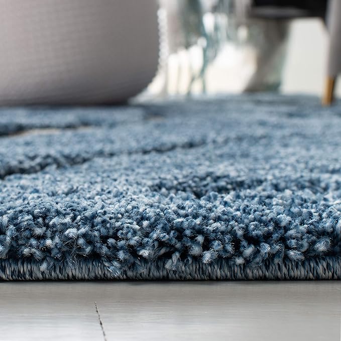 SAFAVIEH Florida Shag Collection 5' Round Light Blue/Cream SG455 Scrolling Vine Graceful Swirl Textured Non-Shedding Living Room Bedroom Dining Room Entryway Plush 1.2-inch Thick Area Rug