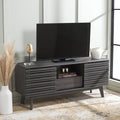 SAFAVIEH ESMA TV Stand for up to 60" Flatscreen – Distressed Black, Low Sideboard with 2 Sliding Doors, 1 Open Shelf, 1 Drawer, Entertainment Media Console (MED9638E)