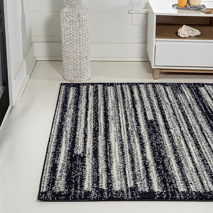 JONATHAN Y Khalil Modern Berber Stripe Black/Cream Indoor Area Rug, 8x10, Contemporary, Bohemian, Easy-Cleaning for Living Room, Bedroom, Kitchen, Pet Friendly, Non-Shedding (MOH207F-8)