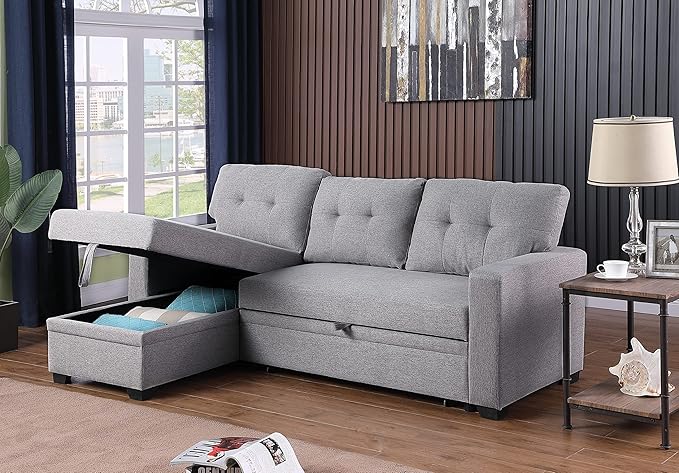 Devion Furniture Philly 4-in-1 Convertible L Shaped Couch with Pull Out Bed and Storage, Sectional Sleeper Sofa with Reversible Chaise for Living Room, Apartment, Bedroom, Office