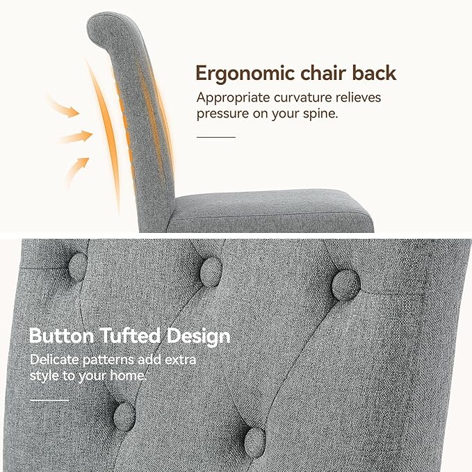 Upholstered Dining Chairs Set of 4, Button Tufted Parsons Dining Chair with Solid Wood Legs, Modern Fabric Side Chair for Dining Room/Kitchen/Restaurant/Hotel- Grey