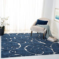 SAFAVIEH Florida Shag Collection Area Rug - 5' Square, Dark Blue & Cream, Scroll Design, Non-Shedding & Easy Care, 1.2-inch Thick Ideal for High Traffic Areas in Living Room, Bedroom (SG455-6511)