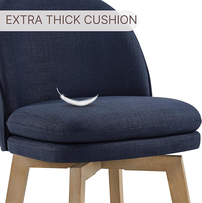 Counter Height Barstools 26 inch Upholstered Swivel Bar Stools with Back and Wood Legs for Kitchen Island,Set of 4,Blue Fabric-Armless