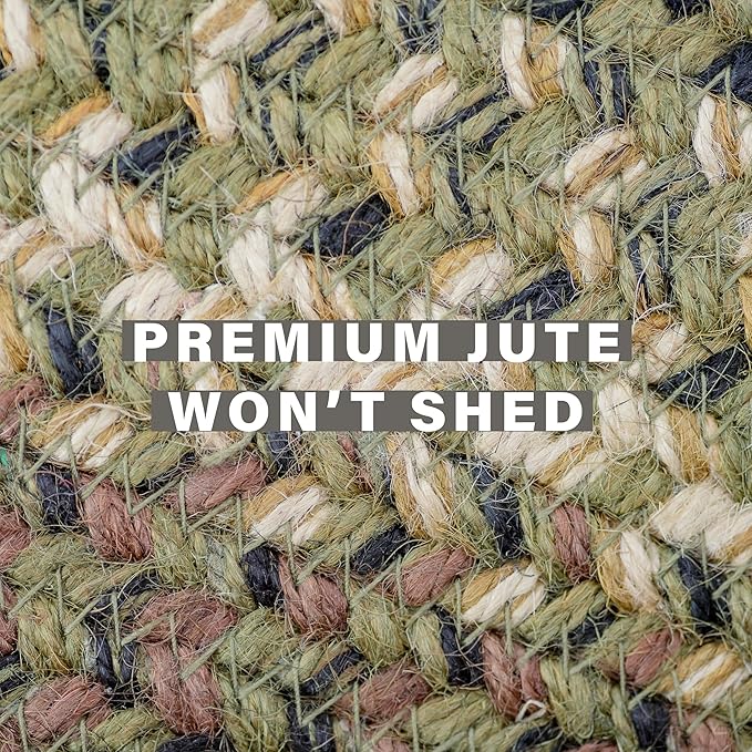 Homespice Pinecone Green Oval Rugs 6x9' – Rustic Jute Oval Area Rugs for Bedroom and Living Room for Country Decor