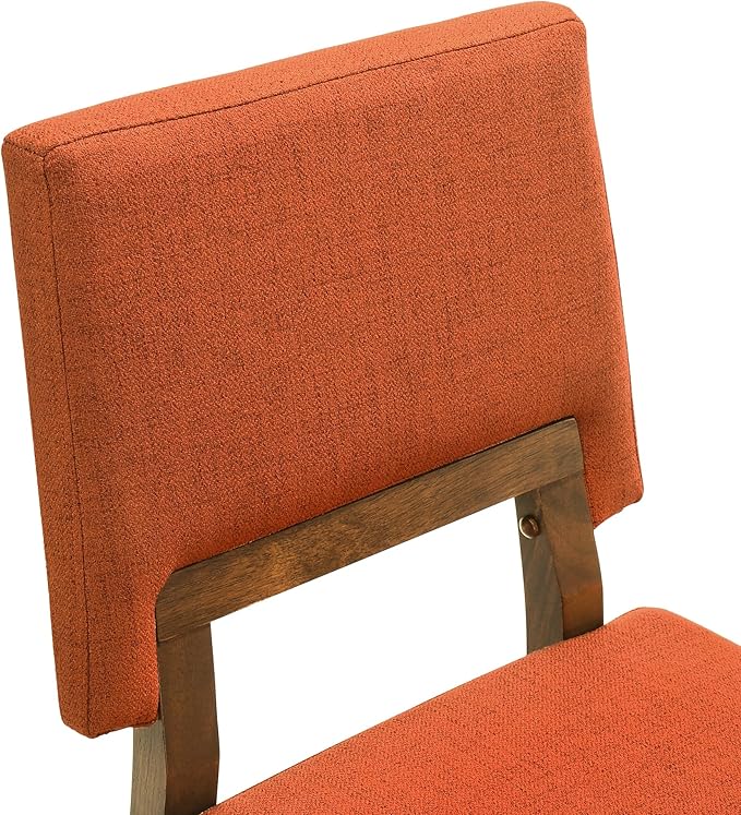 Armen Living Channell Mid Century Modern 5 Piece Walnut Wood Dining Table Set with Benches in Orange Fabric