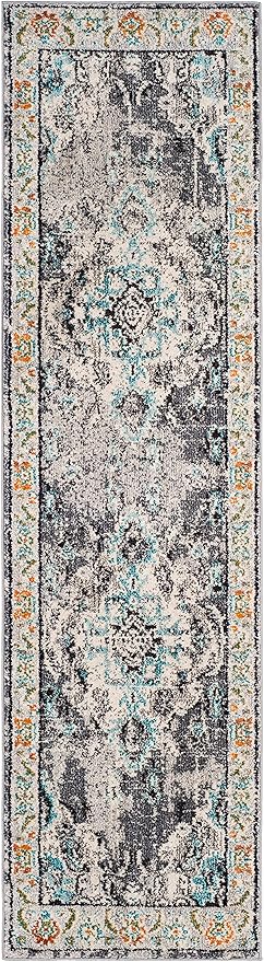 SAFAVIEH Monaco Collection Runner Rug - 2'2" x 10', Grey & Light Blue, Boho Chic Medallion Distressed Design, Non-Shedding & Easy Care, Ideal for High Traffic Areas in Living Room, Bedroom (MNC243G)