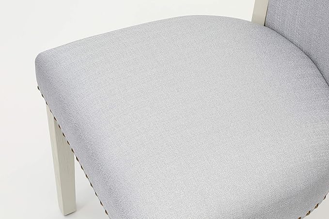 East West Furniture VEP0T05 Verona Parson Chairs - Nailhead Trim Grey Linen Fabric Padded Dining Chairs, Set of 2, Wirebrushed Linen White