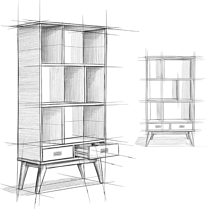 SIMPLIHOME Draper Bookcase - 64 inch Tall Solid Hardwood Wide Storage Bookshelf in Black, Mid-Century Modern Storage for Living Room, Study Room or Office with Adjustable Shelves and Tapered Legs
