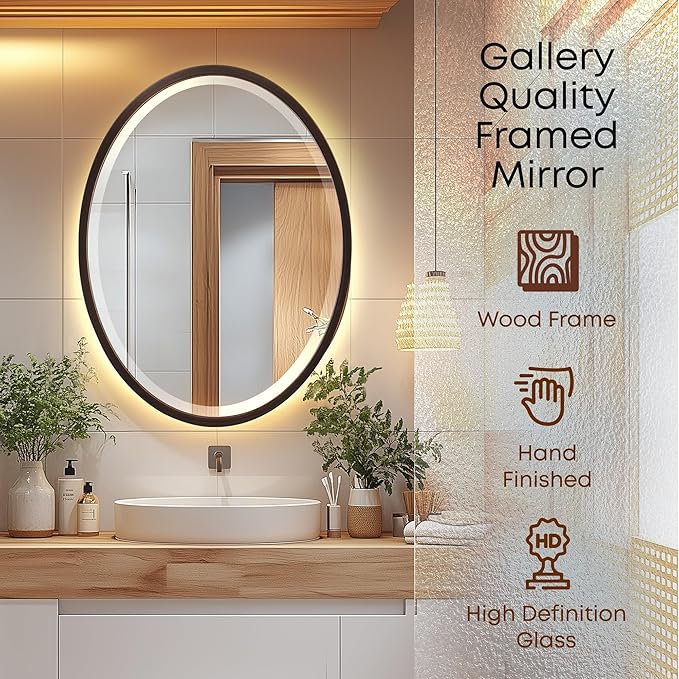 OVALCREST - Oval Wooden Beveled Wall Mirror for Home Decor, Bathroom, Vanity, Bedroom, Living Room, Hallway - London Style (Rubbed Bronze) 17.1 x 21.1