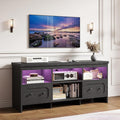IRONCK TV Stand for 65 Inch TV, 55" LED Entertainment Center with Storage Cabinets, Power Outlets and Open Shelf, Media Console TV Cabinet with Drawers for Living Room, Black