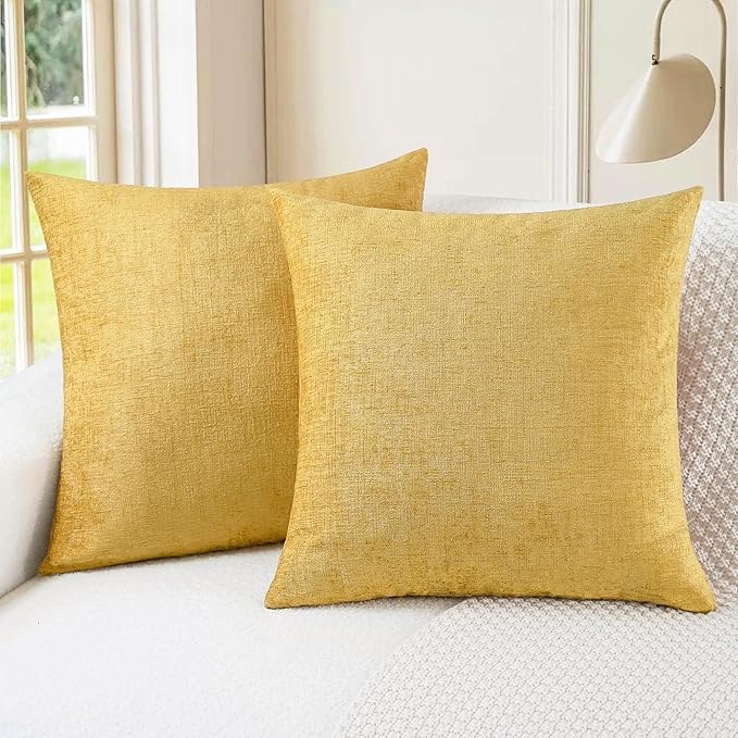 CaliTime Throw Pillow Covers Decorative 16 X 16 Inches Pack of 2 Cozy Soft Chenille Cushion Cases for Couch Sofa Bed Living Room Home Gold