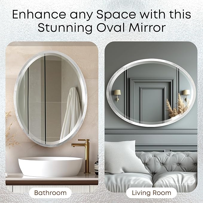 OVALCREST - Oval Wooden Beveled Wall Mirror for Home Decor, Bathroom, Vanity, Bedroom, Living Room, Hallway - London Style (Silver Leaf with Brown Antique) 17.1 x 21.1