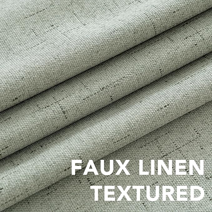 H.VERSAILTEX Linen Blackout Curtains 96 Inches Long 100% Absolutely Blackout Thermal Insulated Textured Linen Look Curtain Draperies Anti-Rust Grommet, Energy Saving with White Liner, 2 Panels, Sage