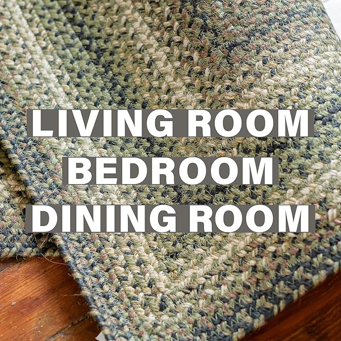Homespice Pinecone Jute Braided Green Area Rug 4x6' - Rustic Braided Area Rug for Living Room and Dining Room