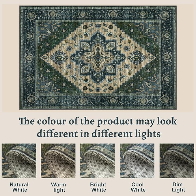 Tangsoo Washable Runner Rug, 2x6 Runner Rugs for Hallways, Non Slip Vintage Rug, Soft Low Pile Long Print Distressed Carpet Runners for Kitchen Bedroom Entryway Bathroom Living Room Green