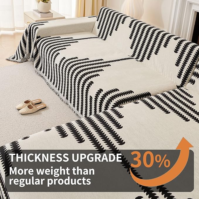 HAOMAIJIA Boho Sofa Covers Couch Covers for 3 Cushion Couch Sofa Pet Friendly Soft Thick Couch Cover for Dogs Washable Sectional Couch Covers L Shape Furniture Protector (Black, 91"x118")