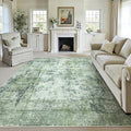 8x10 Washable Area Rug Dark Green Modern Neutral Abstract Living Room Bedroom Indoor Floor Carpet Low Pile Soft Non-Slip Lightweight Vacuumable Large Throw Rug for Nursery Dining Room