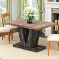 Dining Table for 4-6, 47" Farmhouse Dinner Table with with Wooden Tabletop and Heavy Duty Pedestal Wooden Rectangular Kitchen Tables for Dining Room, Kitchen, Living Room, Brown & Black