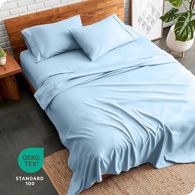 Bare Home Full XL Sheet Set - Luxury 1800 Ultra-Soft Microfiber Full Extra Long Bed Sheets - Double Brushed - Deep Pockets - Easy Fit - 4 Piece Set - Bedding Sheets & Pillowcases (Full XL, Light Blue)