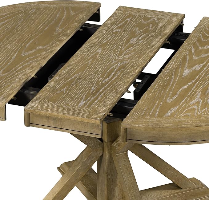 Need 42 Inch Round Dining Table Extendable to 54 Inch with 12" Leaf, Retro Expandable Kitchen Table for Dining Room & Living Room, Solid Wood (Natural Wood Wash)