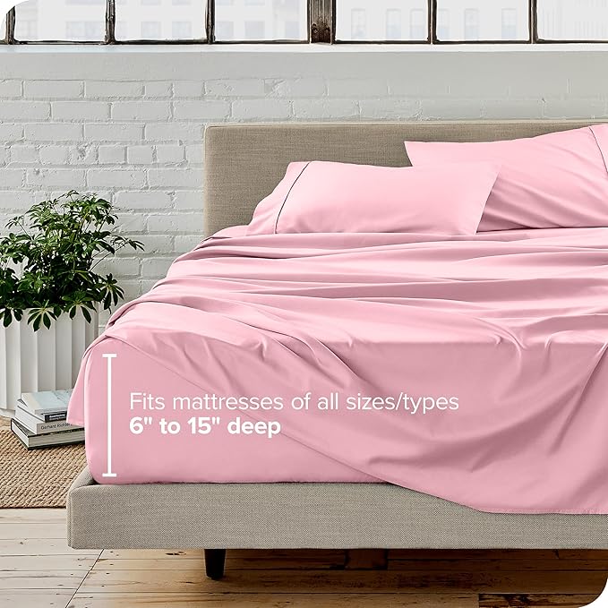 Bare Home Sheet Set - College Dorm Size - Luxury 1800 Ultra-Soft Microfiber Bed Sheets - Deep Pockets - Easy Fit - Extra Soft - 3 Piece Set (Twin XL, Light Pink)