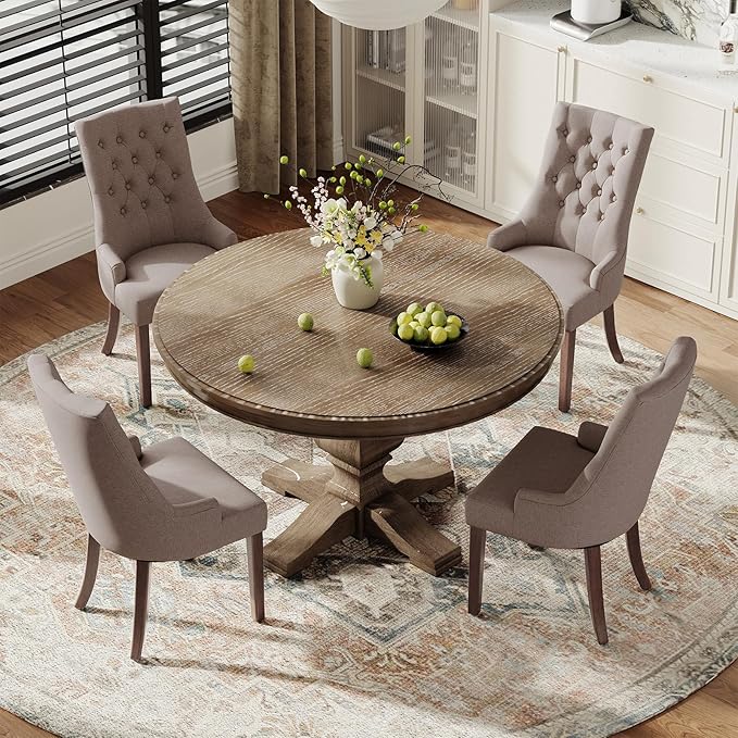 COLAMY Wingback Upholstered Side Dining Room Chairs Set of 6, Fabric Dining Chairs with Tufted Button, Living Room Chairs for Home Kitchen, Taupe