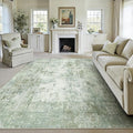 8x10 Washable Area Rug Green Modern Neutral Abstract Living Room Bedroom Indoor Floor Carpet Low Pile Soft Non-Slip Lightweight Vacuumable Large Throw Rug for Nursery Dining Room