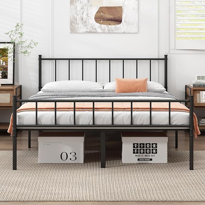 King Bed Frame-Classic Metal Platform Bed Frame,Mattress Foundation with Steel Slat Support,Under Foundation Storage,No Box Spring Needed, Easy Assembly, King Size