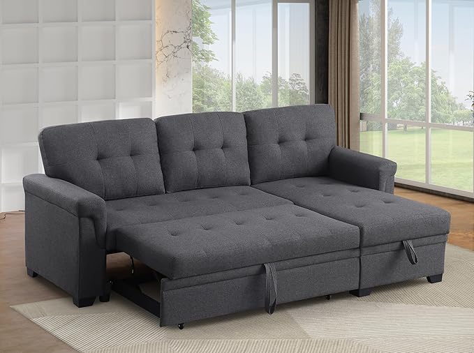 Devion Furniture Philly 4-in-1 Convertible L Shaped Couch with Pull Out Bed and Storage, Sectional Sleeper Sofa with Reversible Chaise for Living Room, Apartment, Bedroom, Office