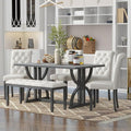 SogesPower 6-Piece Dining Table Set, Rectangular Farmhouse Kitchen Dining Table Set with 4 Upholstered Chairs & 1 Bench, Retro Kitchen Table Set for 4-6 for Dining Room Living Room, Gray Wash