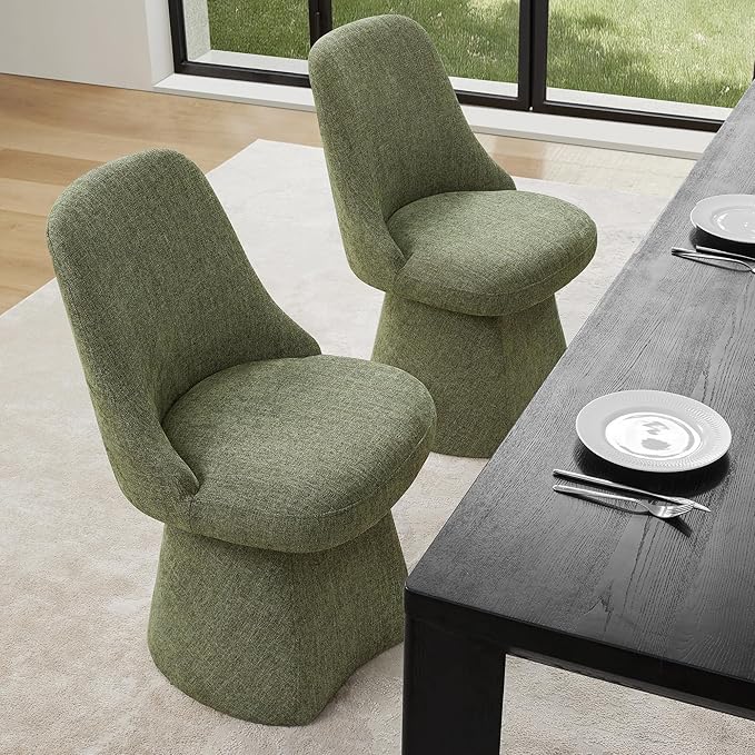Swivel Dining Chair Mid Century Modern DeskChair High Back Upholstered Linen Fabric SideChair for Kitchen Diningroom Bedroom,Moss Green,1 Box