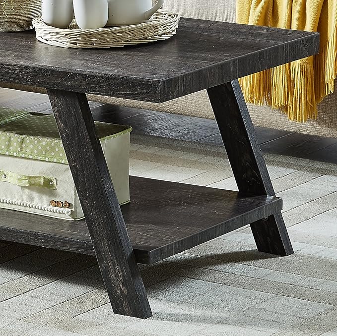 Roundhill Furniture Athens Contemporary 3-Piece Wood Shelf Coffee Table Set, Charcoal