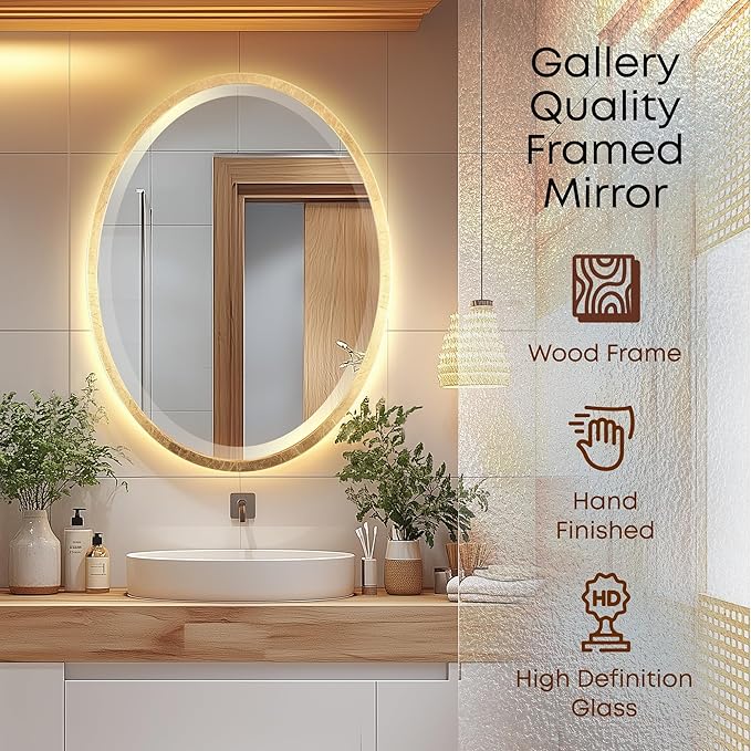 OVALCREST - Oval Wooden Beveled Wall Mirror for Home Decor, Bathroom, Vanity, Bedroom, Living Room, Hallway - London Style (Gold Leaf) 25.1 x 31.1