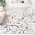 SAFAVIEH Florida Shag Collection Area Rug - 10' Square, Ivory & Black, Scroll Design, Non-Shedding & Easy Care, 1.2-inch Thick Ideal for High Traffic Areas in Living Room, Bedroom (SG455-1290)